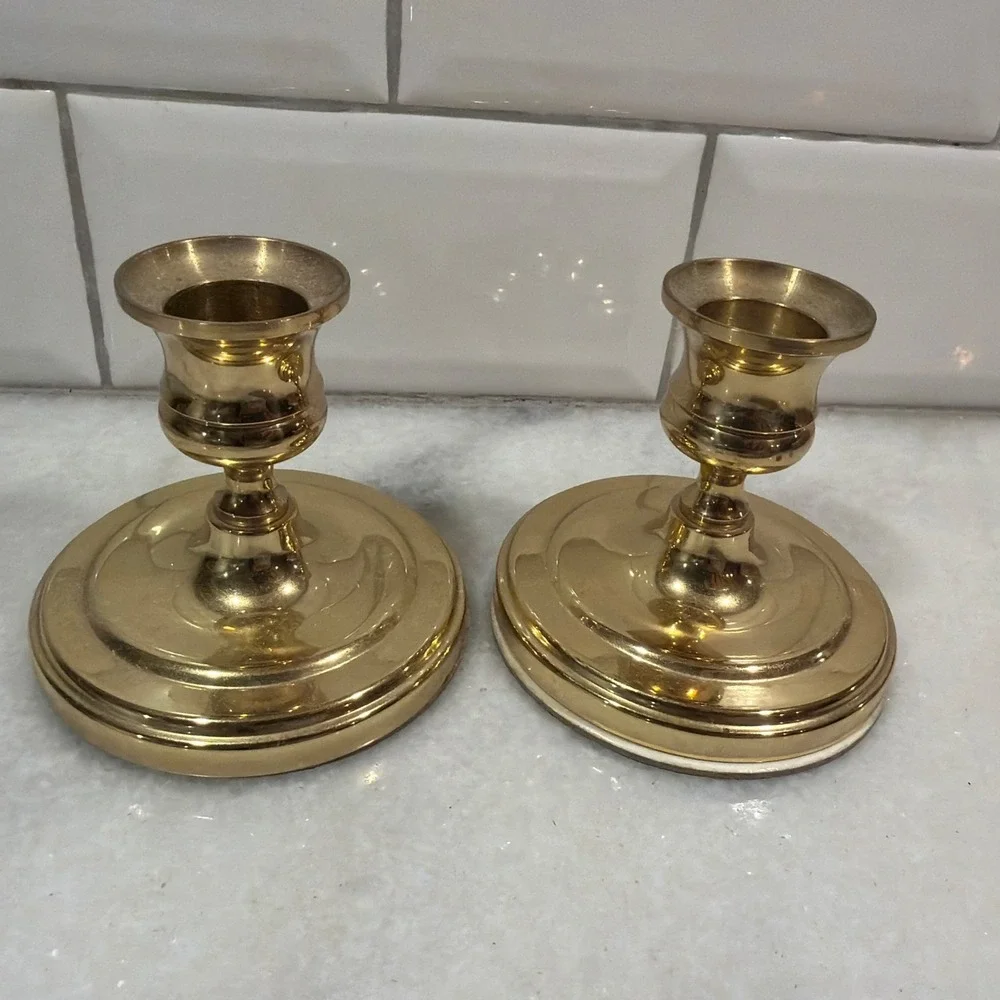 Set Of 2 Vintage BALDWIN BRASS CANDLESTICK CANDLE HOLDER3in HEAVY CLASSICAL